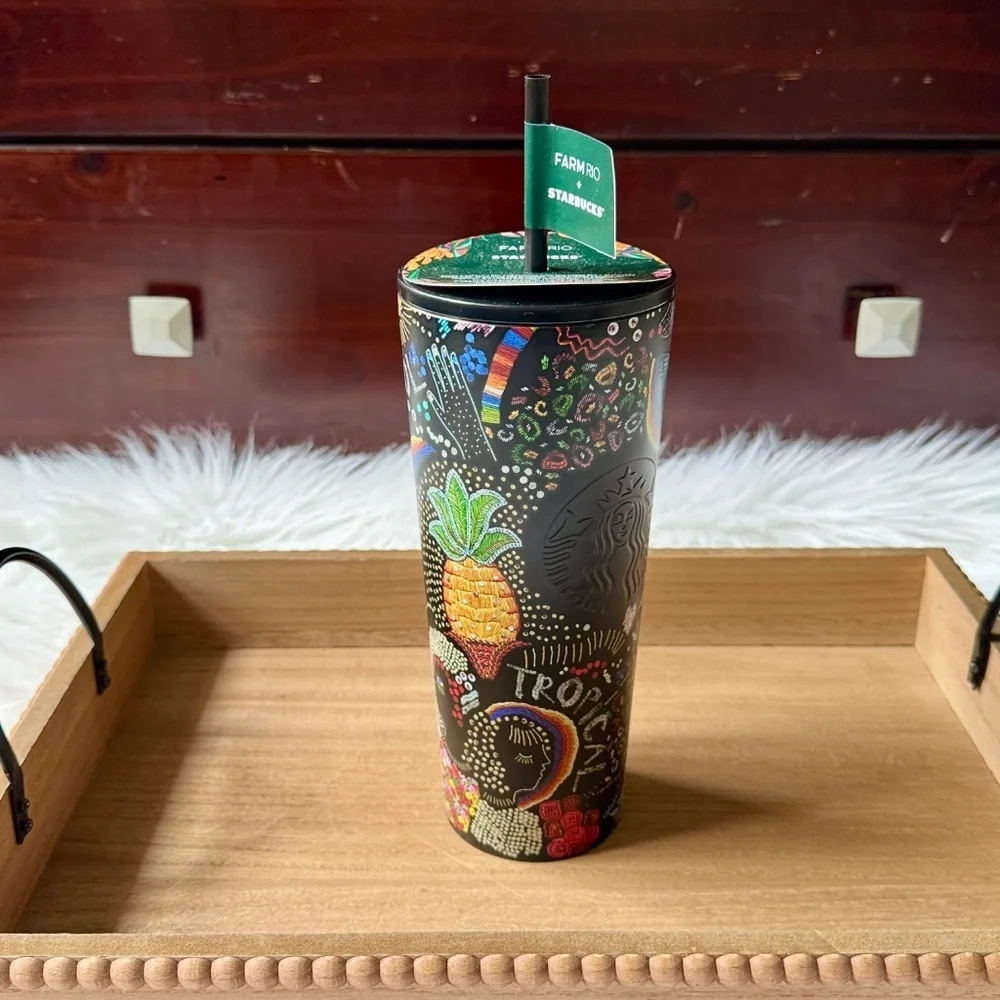 NWT Starbucks Farm‎ Rio Black Floral Tumbler 24oz Limited Edition